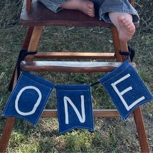 ONE Denim and Wool First Birthday Banner